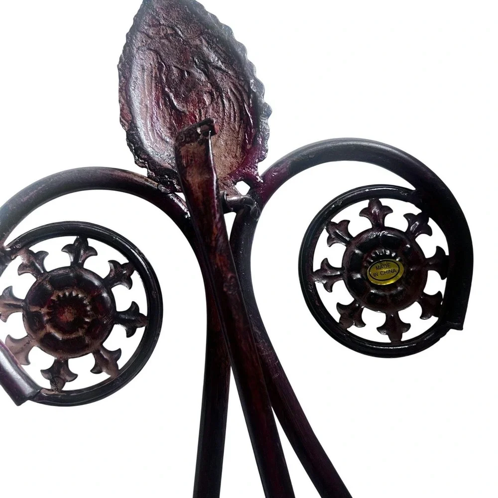 Bronzed Iron Easel Plate Book Stand Display Holder Leaf Scroll 22x14‎
